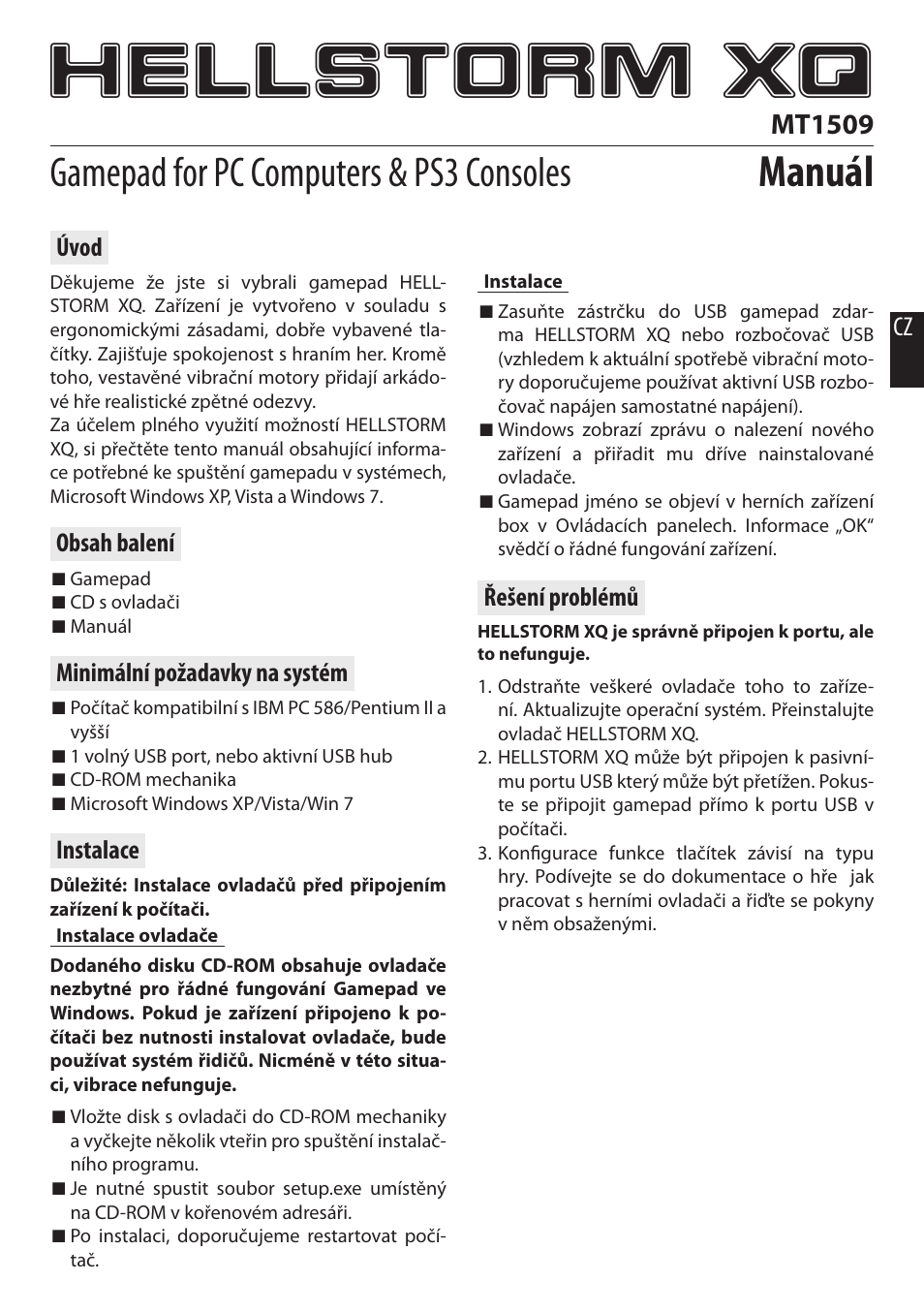 Hellstorm xq, Manuál, Gamepad for pc computers & ps3 consoles | Mt1509 | Media-Tech HELLSTORM XQ User Manual | Page 5 / 10