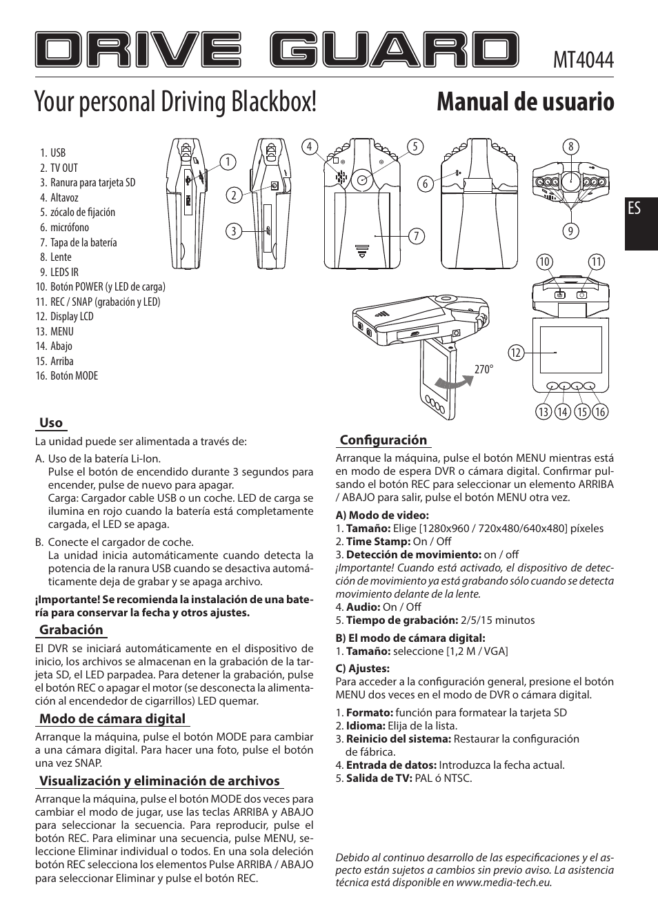 Drive guard, Your personal driving blackbox, Manual de usuario | Mt4044 | Media-Tech DRIVE GUARD User Manual | Page 3 / 4