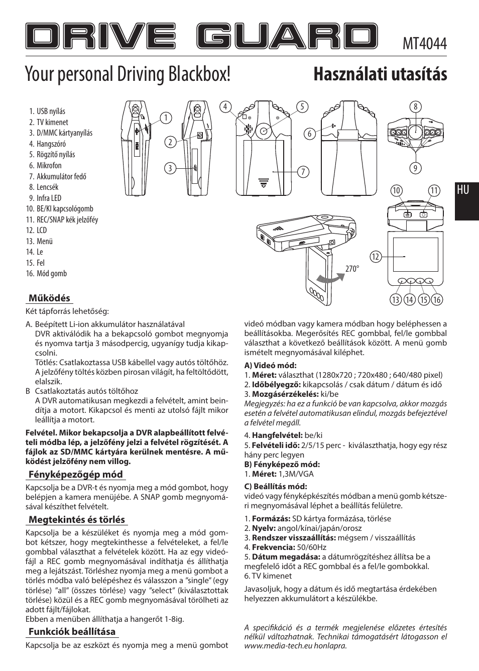 Drive guard, Your personal driving blackbox, Használati utasítás | Mt4044 | Media-Tech DRIVE GUARD User Manual | Page 4 / 4