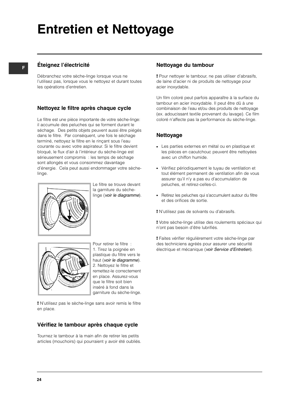 Entretien et nettoyage | Indesit ISL 60 V User Manual | Page 24 / 68