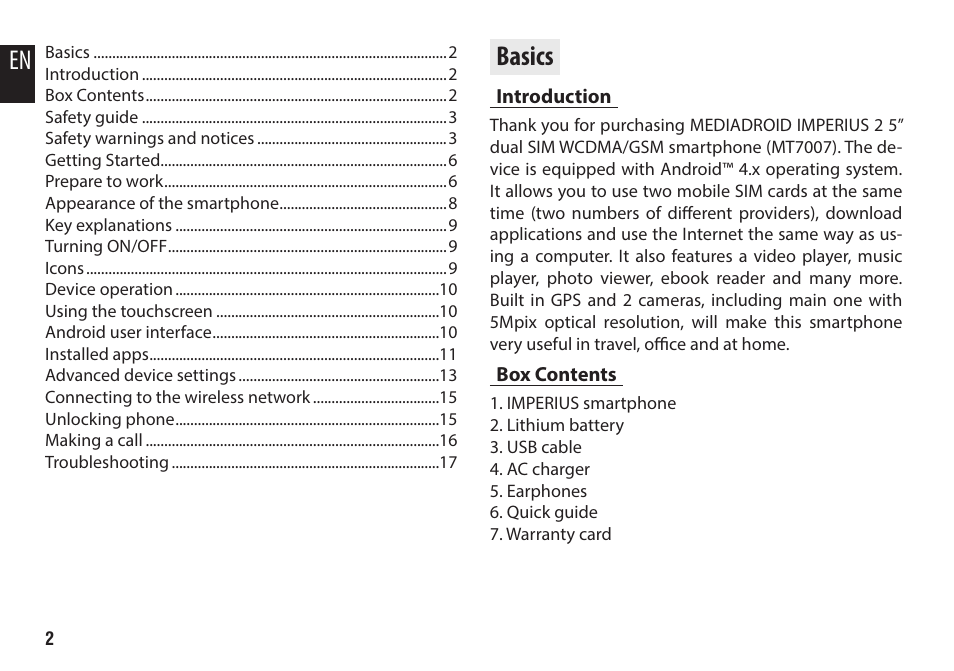 Basics, Introduction, Box contents | Media-Tech IMPERIUS 2 User Manual | Page 2 / 20