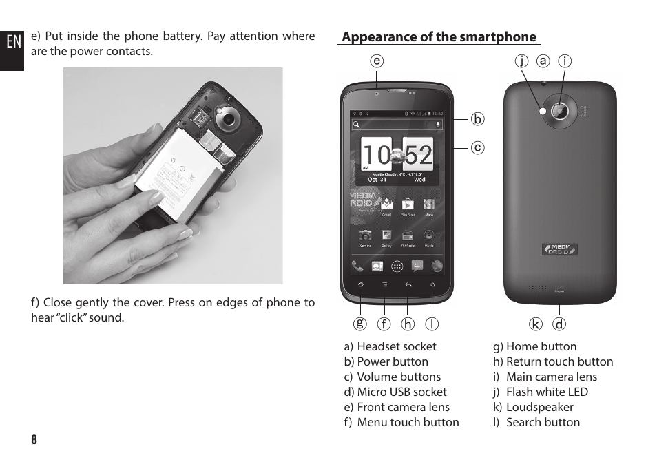 Appearance of the smartphone | Media-Tech IMPERIUS AERO SLIM User Manual | Page 8 / 20