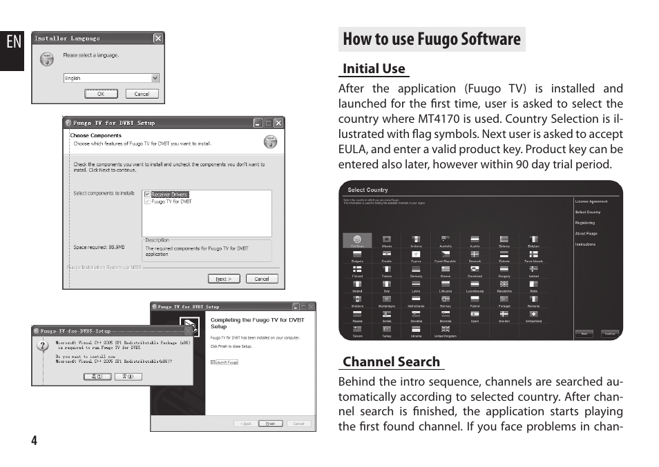How to use fuugo software, Initial use, Channel search | En how to use fuugo software | Media-Tech MAC MICRO DVB-T STICK User Manual | Page 4 / 8