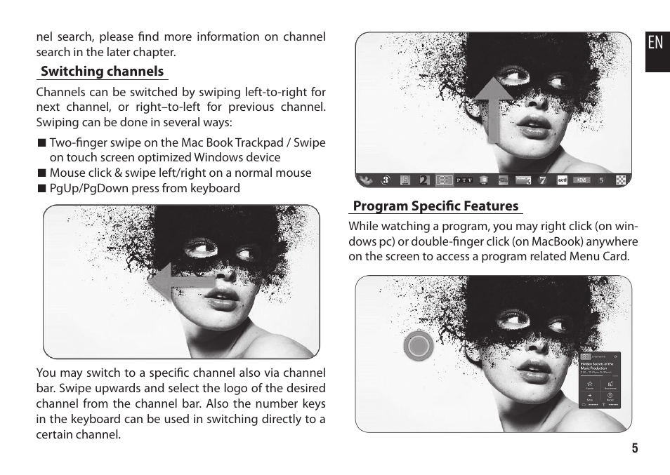 Switching channels, Program specific features | Media-Tech MAC MICRO DVB-T STICK User Manual | Page 5 / 8