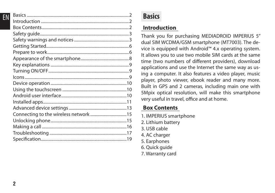 Basics, Introduction, Box contents | Media-Tech IMPERIUS User Manual | Page 2 / 20