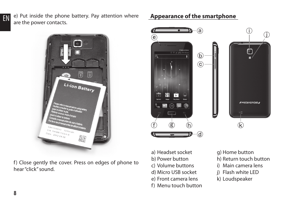 Appearance of the smartphone | Media-Tech IMPERIUS User Manual | Page 8 / 20