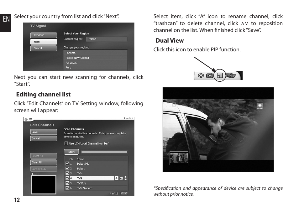 Editing channel list, Dual view | Media-Tech DVB-T NAVIGATOR DUO User Manual | Page 12 / 12