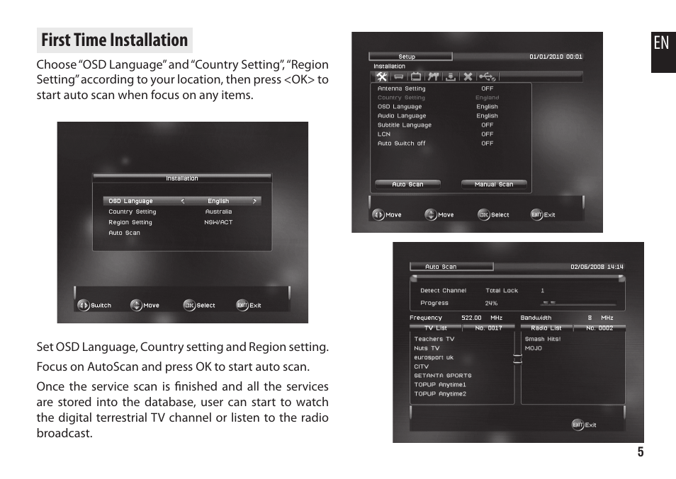 En first time installation | Media-Tech DVB-T VERTO User Manual | Page 5 / 12