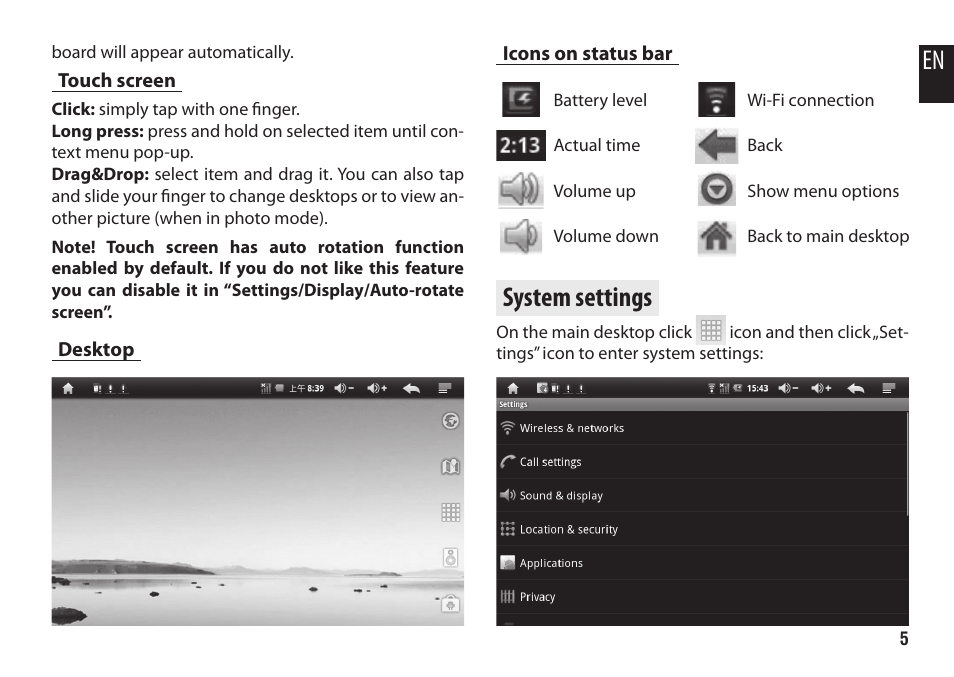 System settings | Media-Tech MASTER-MID GPS User Manual | Page 5 / 12