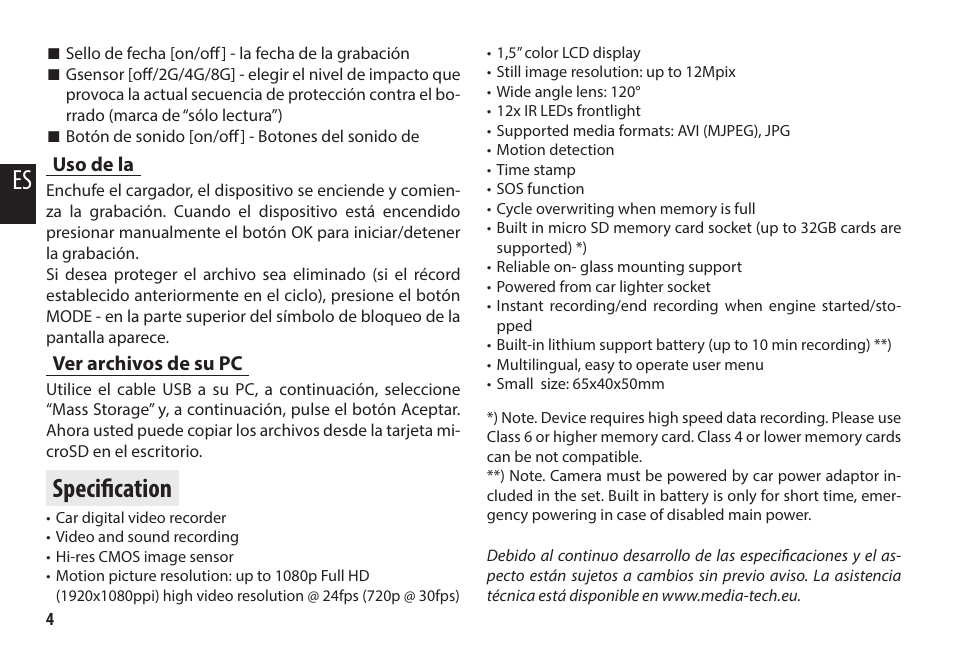 Specification | Media-Tech U-DRIVE UP User Manual | Page 12 / 22