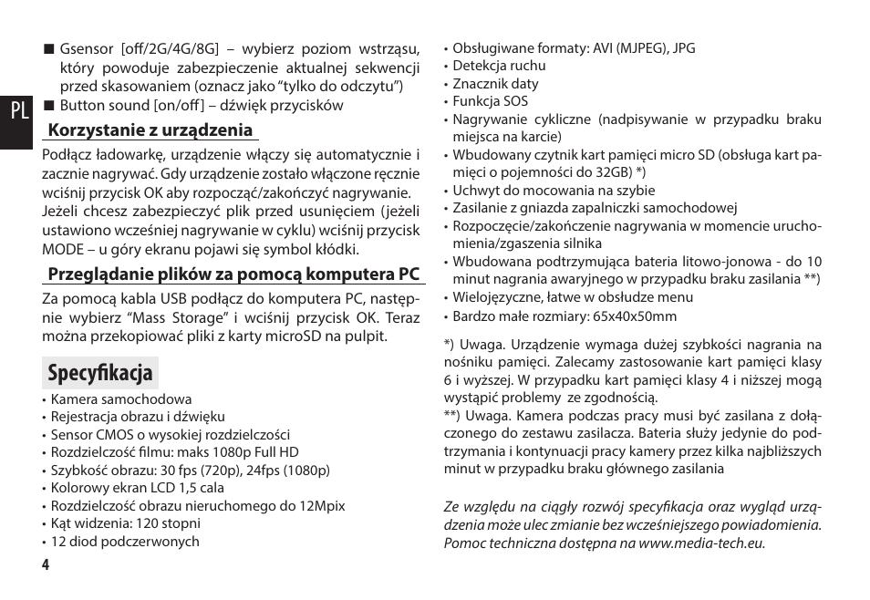 Specyfikacja | Media-Tech U-DRIVE UP User Manual | Page 8 / 22
