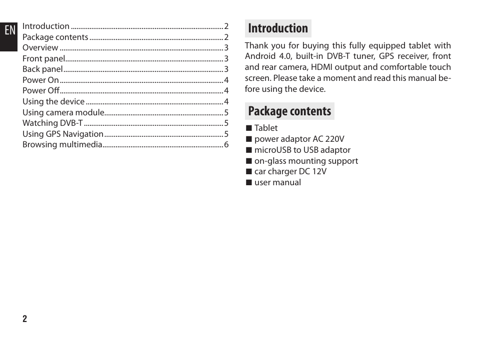 Introduction, Package contents | Media-Tech CASSIUS User Manual | Page 2 / 6