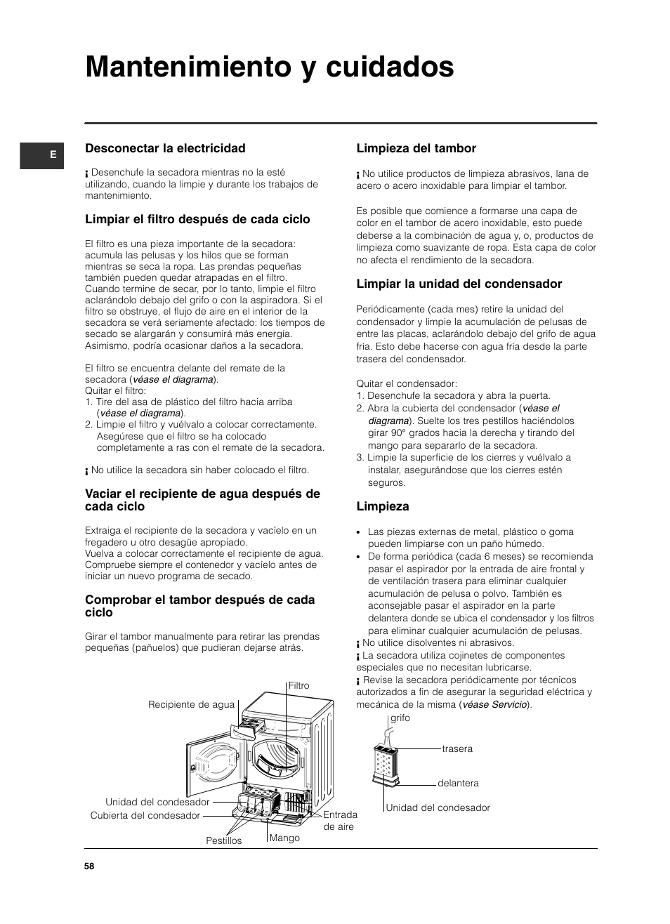 Mantenimiento y cuidados | Indesit ISL 70 C User Manual | Page 58 / 96