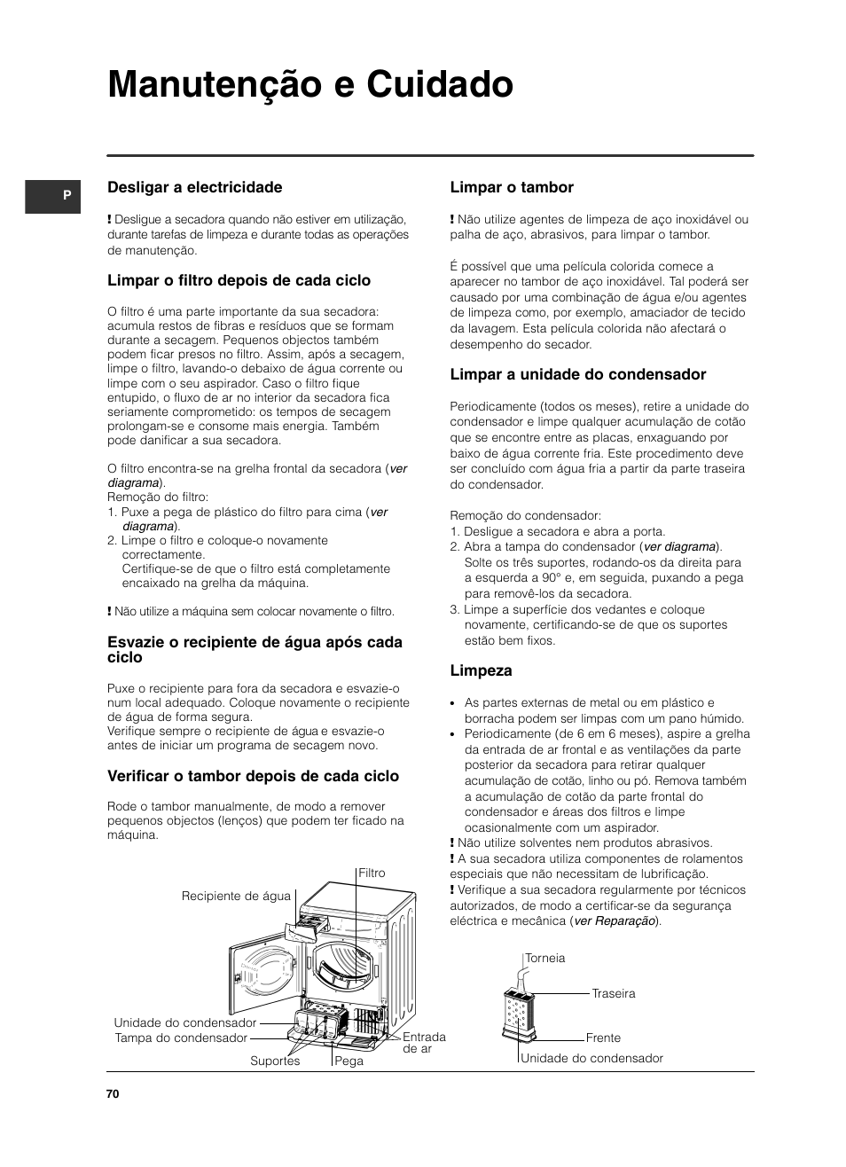 Manutenção e cuidado | Indesit ISL 70 C User Manual | Page 70 / 96