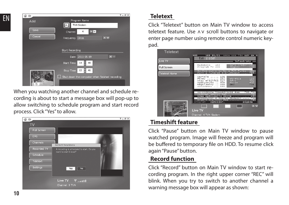 Teletext, Timeshift feature, Record function | Media-Tech DVB-T STICK LT User Manual | Page 10 / 12