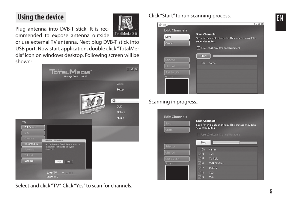 Using the device | Media-Tech DVB-T STICK LT User Manual | Page 5 / 12