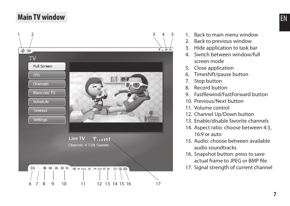 Main tv window, En main tv window | Media-Tech DVB-T STICK LT User Manual | Page 7 / 12