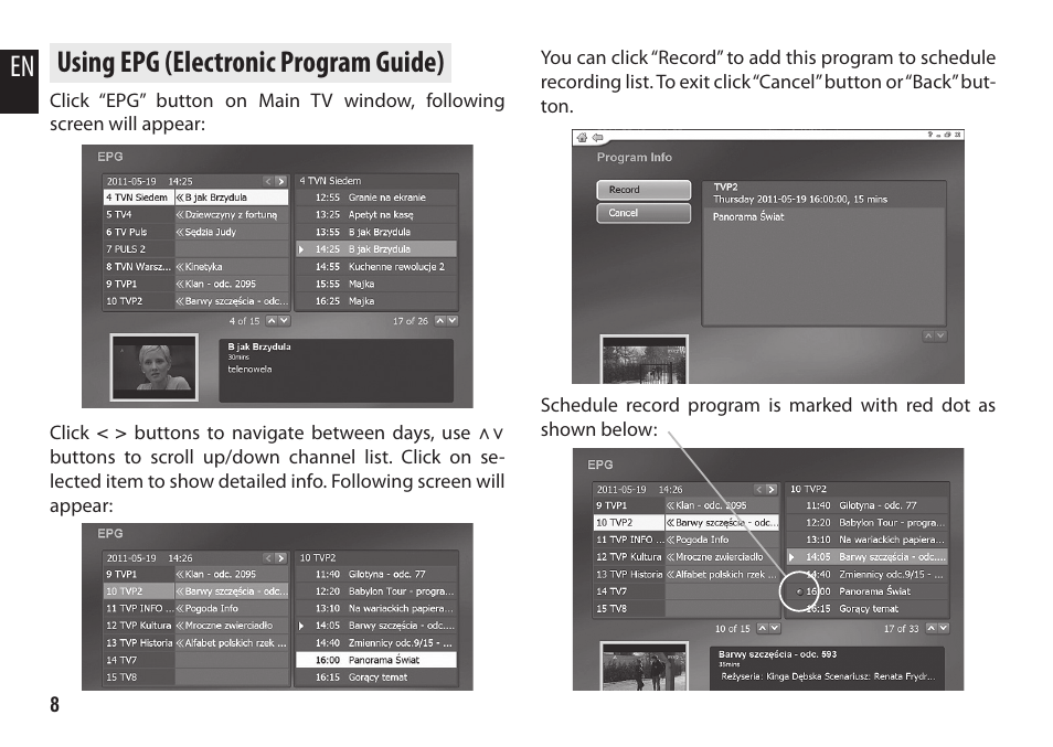 Using epg (electronic program guide), En using epg (electronic program guide) | Media-Tech DVB-T STICK LT User Manual | Page 8 / 12