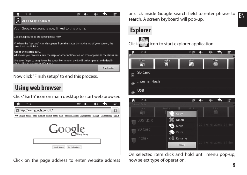 Using web browser, Explorer | Media-Tech ENGAGE HQ PRO User Manual | Page 9 / 16