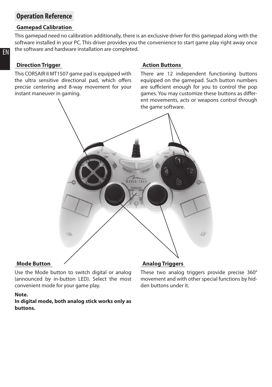 Operation reference | Media-Tech CORSAIR II User Manual | Page 2 / 10