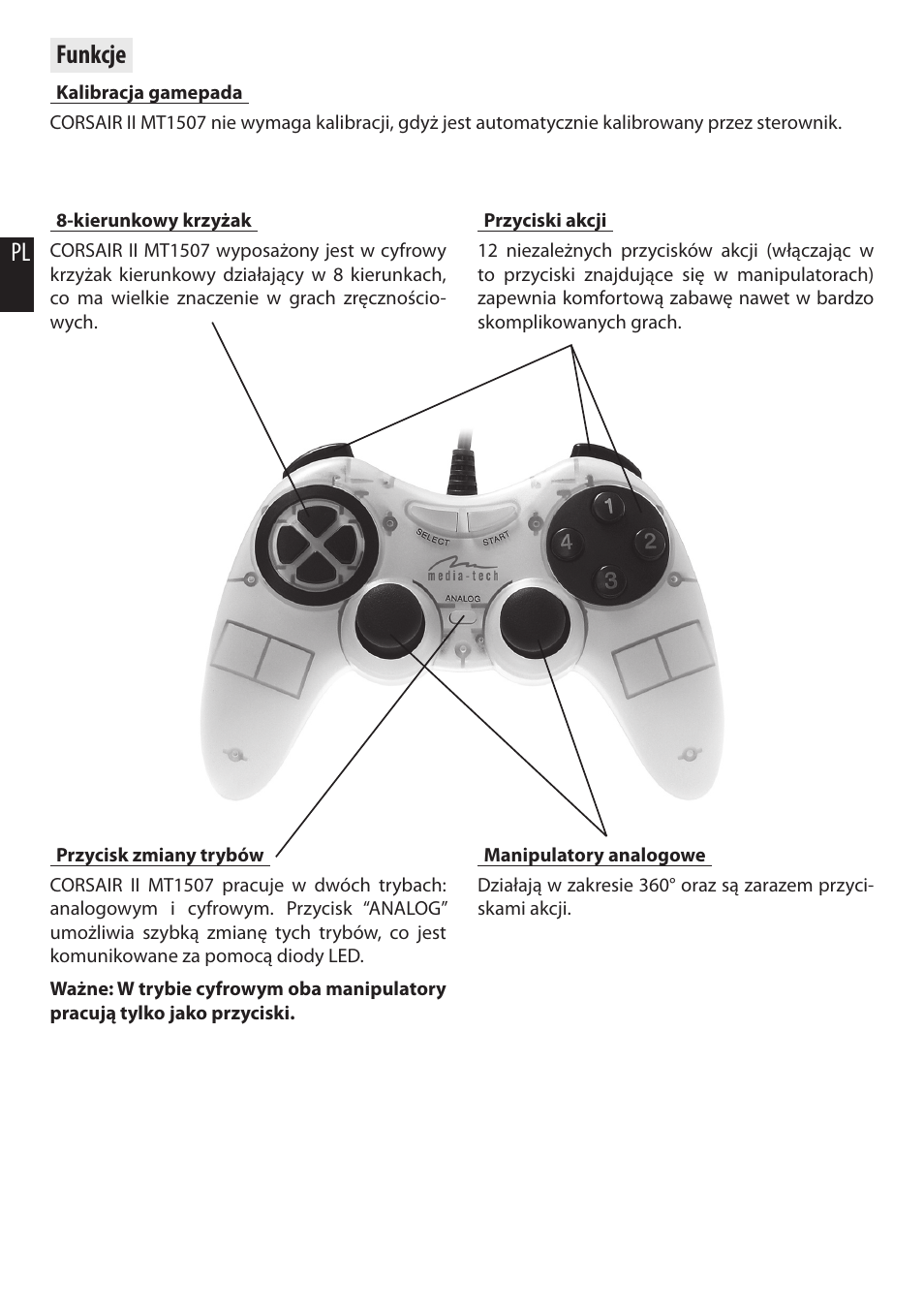 Funkcje | Media-Tech CORSAIR II User Manual | Page 4 / 10