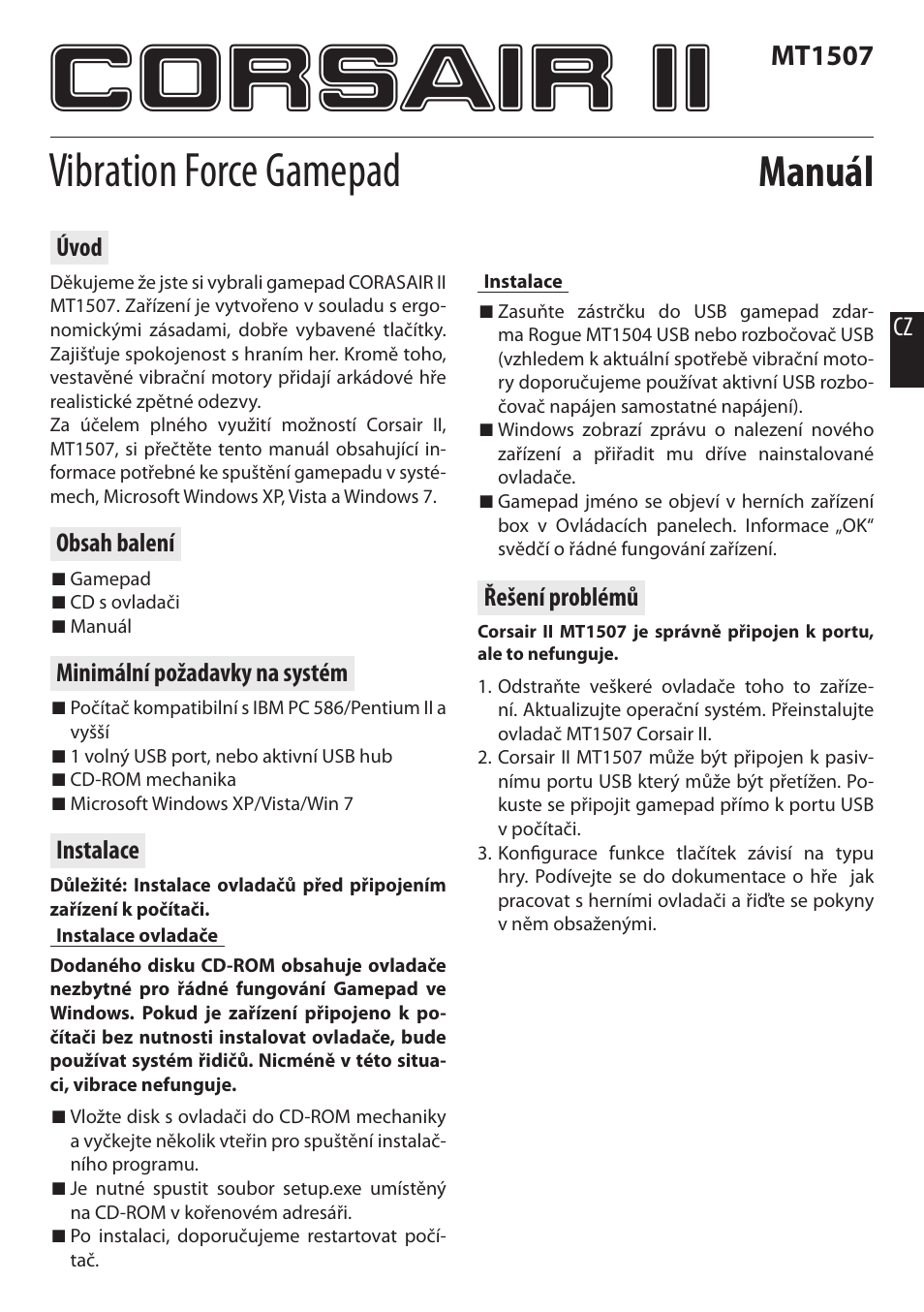 Corsair ii, Vibration force gamepad, Manuál | Mt1507 | Media-Tech CORSAIR II User Manual | Page 5 / 10