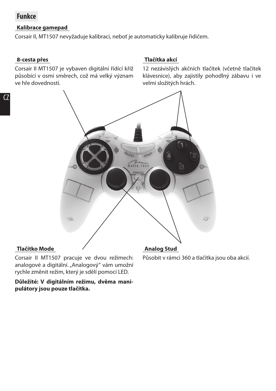 Funkce | Media-Tech CORSAIR II User Manual | Page 6 / 10