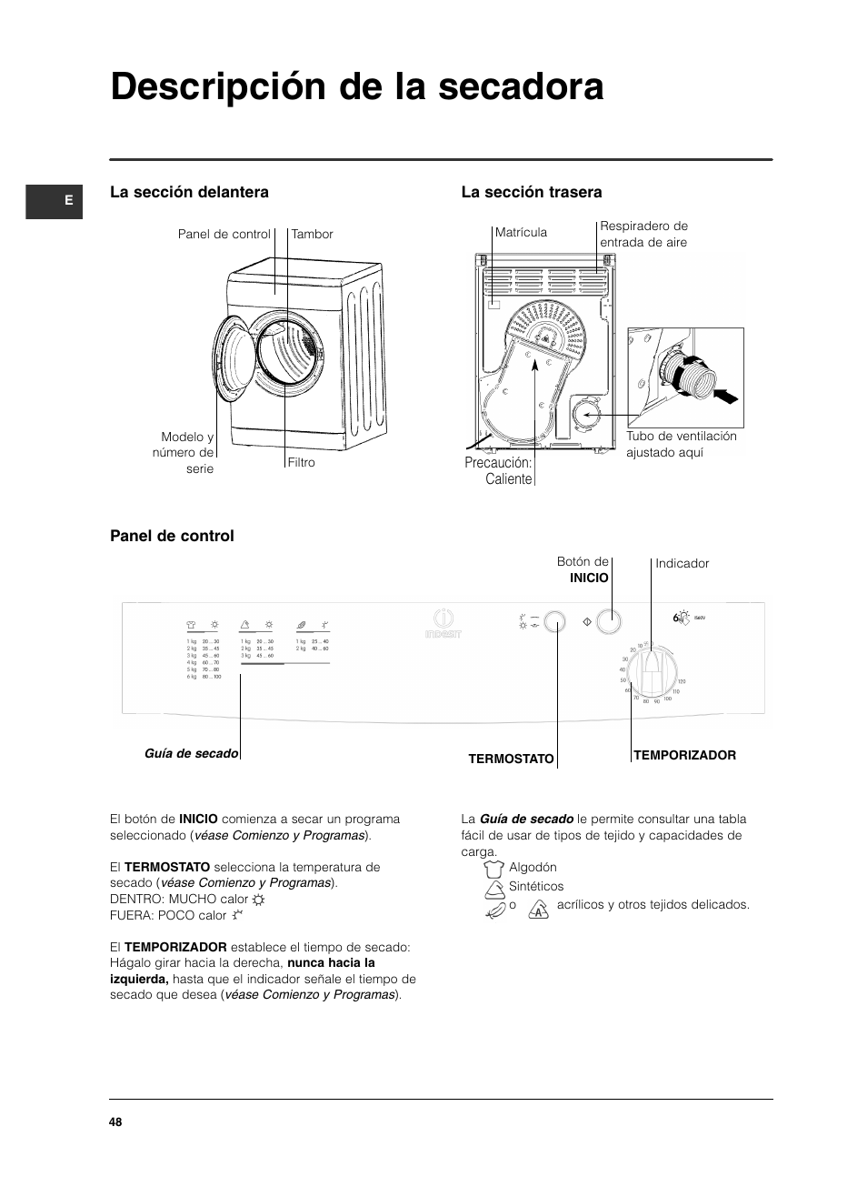 Descripción de la secadora | Indesit IS 60 V User Manual | Page 48 / 80