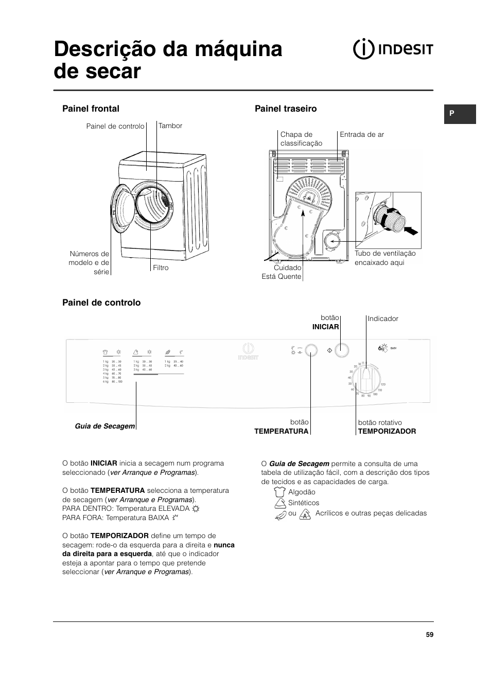 Descrição da máquina de secar | Indesit IS 60 V User Manual | Page 59 / 80