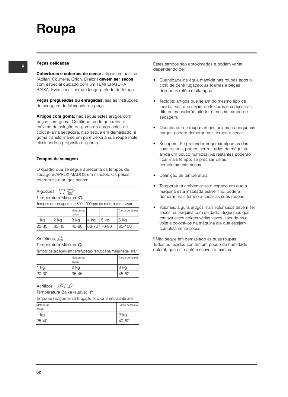 Roupa | Indesit IS 60 V User Manual | Page 62 / 80