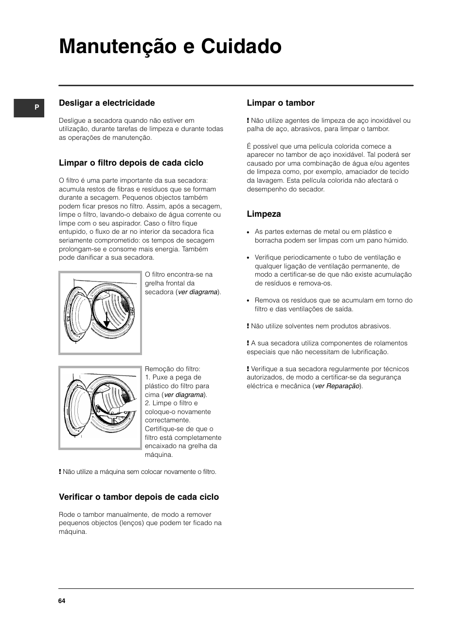 Manutenção e cuidado | Indesit IS 60 V User Manual | Page 64 / 80