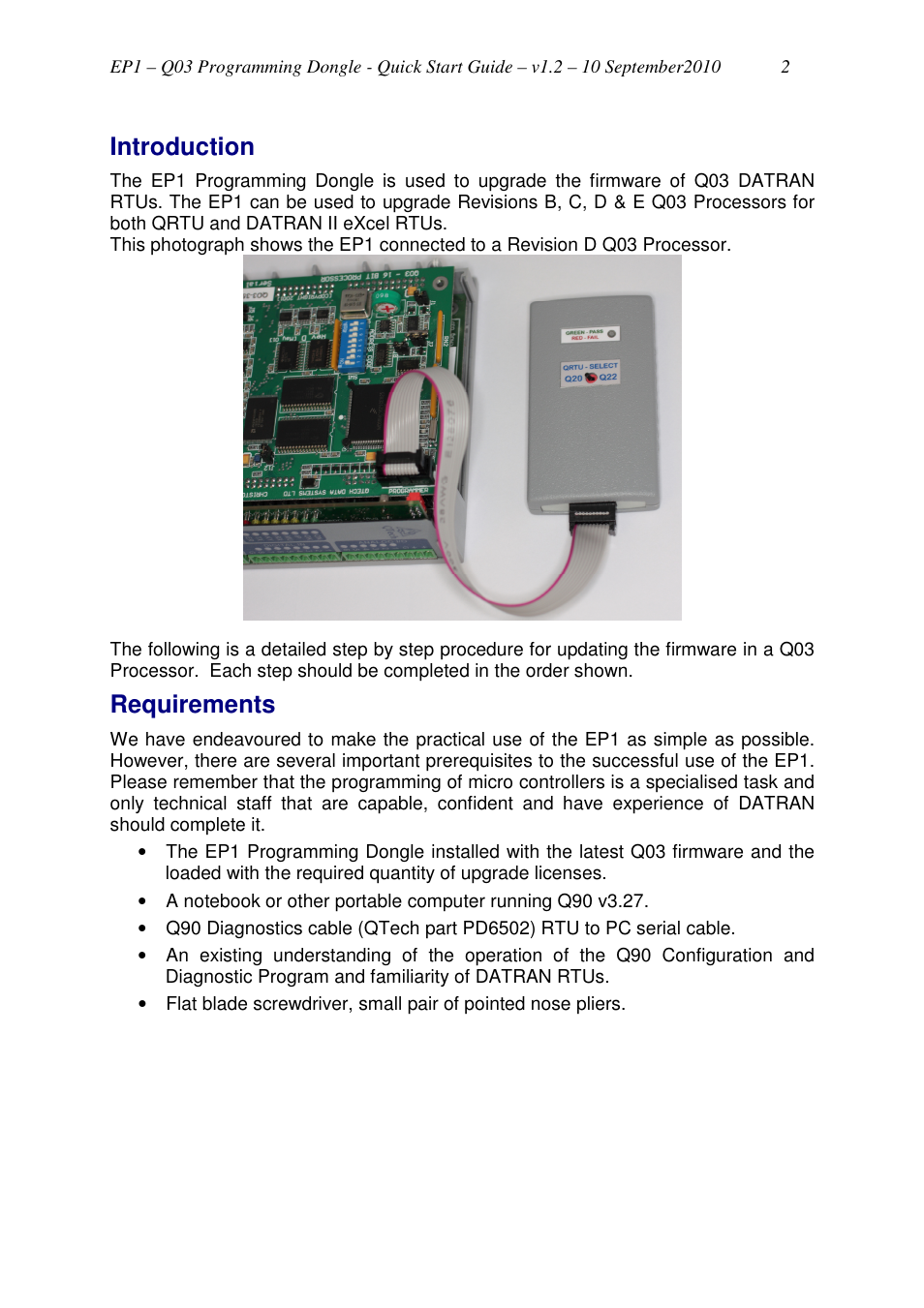 Introduction, Requirements | QTech Data Systems EP1 Q03 Programming Dongle User Manual | Page 2 / 7