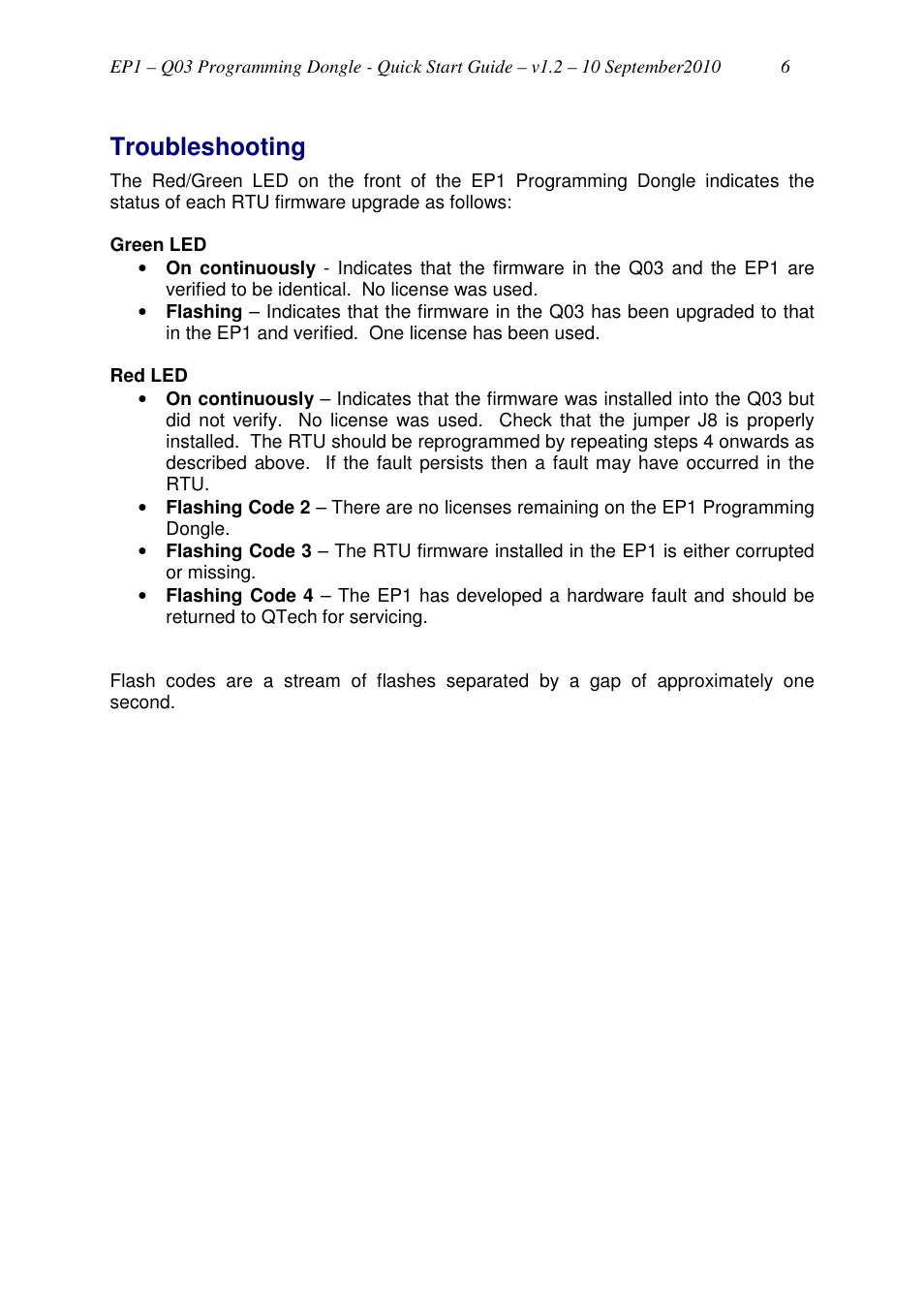 Troubleshooting | QTech Data Systems EP1 Q03 Programming Dongle User Manual | Page 6 / 7