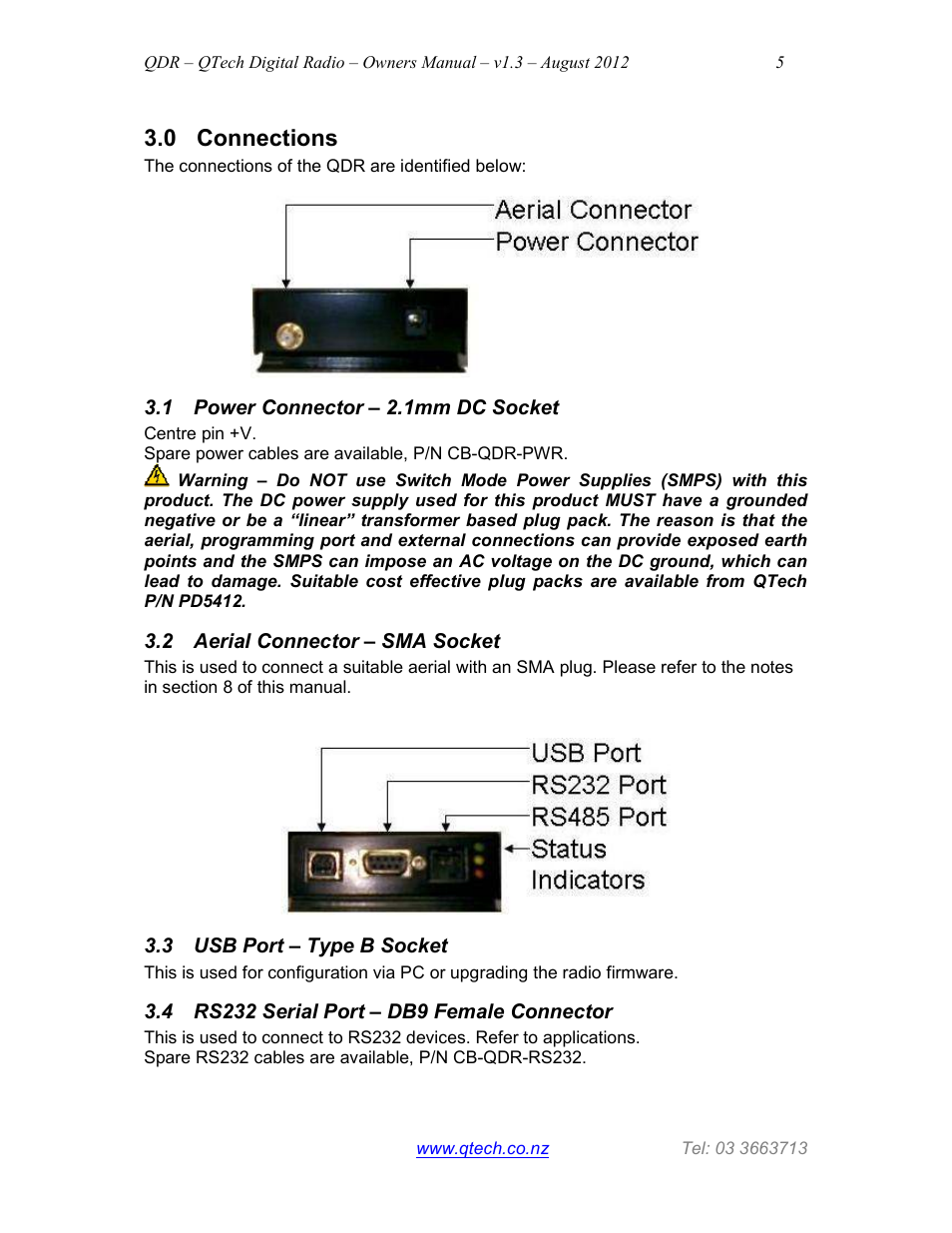 0 connections | QTech Data Systems QDR Digital 900MHz Radio User Manual | Page 5 / 15