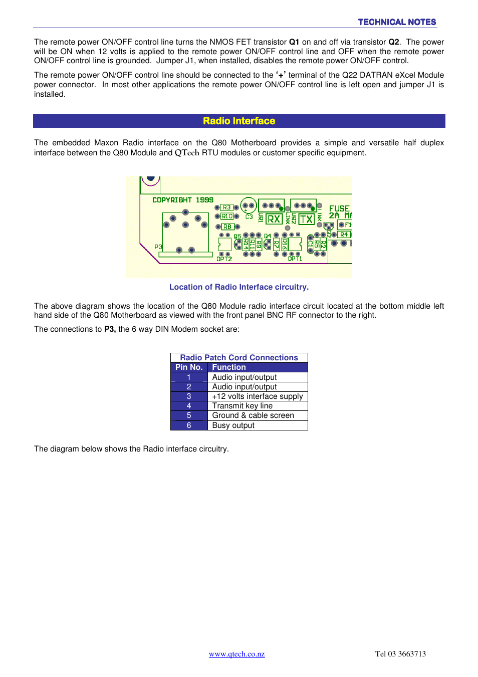 Radio interface | QTech Data Systems DATRAN Q80 Telemetry Radio User Manual | Page 15 / 23