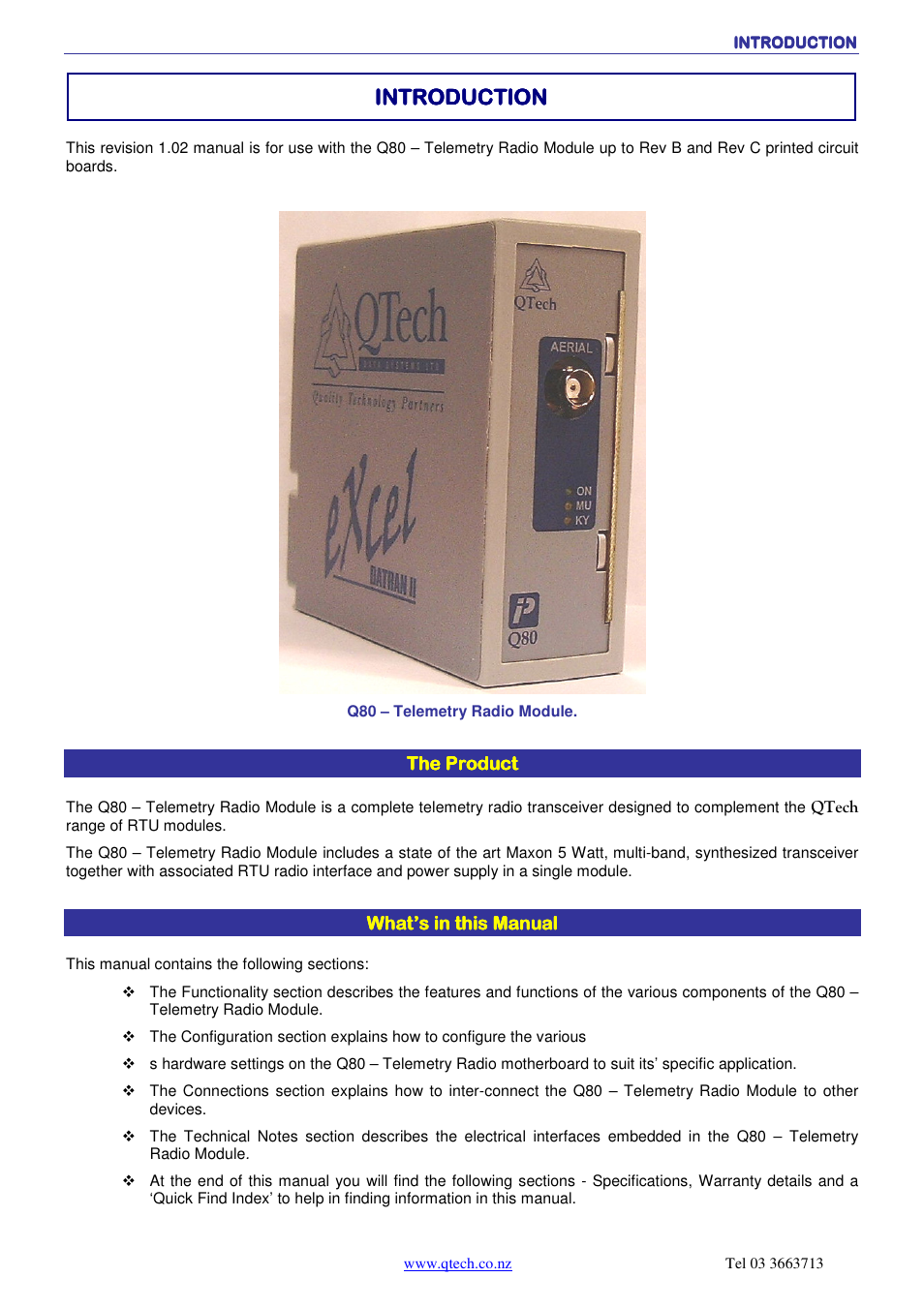 Introduction | QTech Data Systems DATRAN Q80 Telemetry Radio User Manual | Page 5 / 23