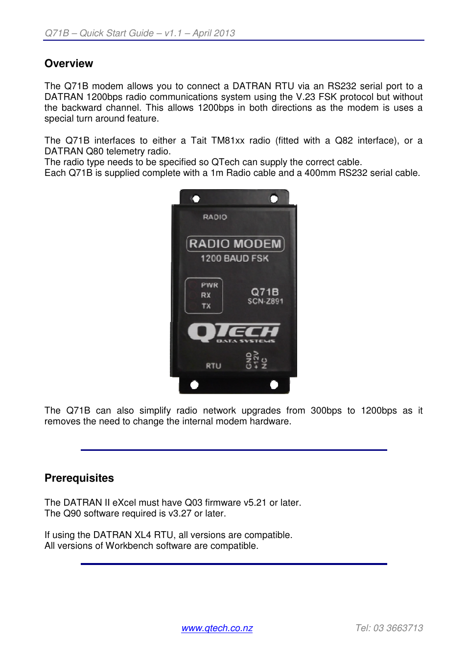 QTech Data Systems Q71 External 1200bps Modem User Manual | Page 2 / 4