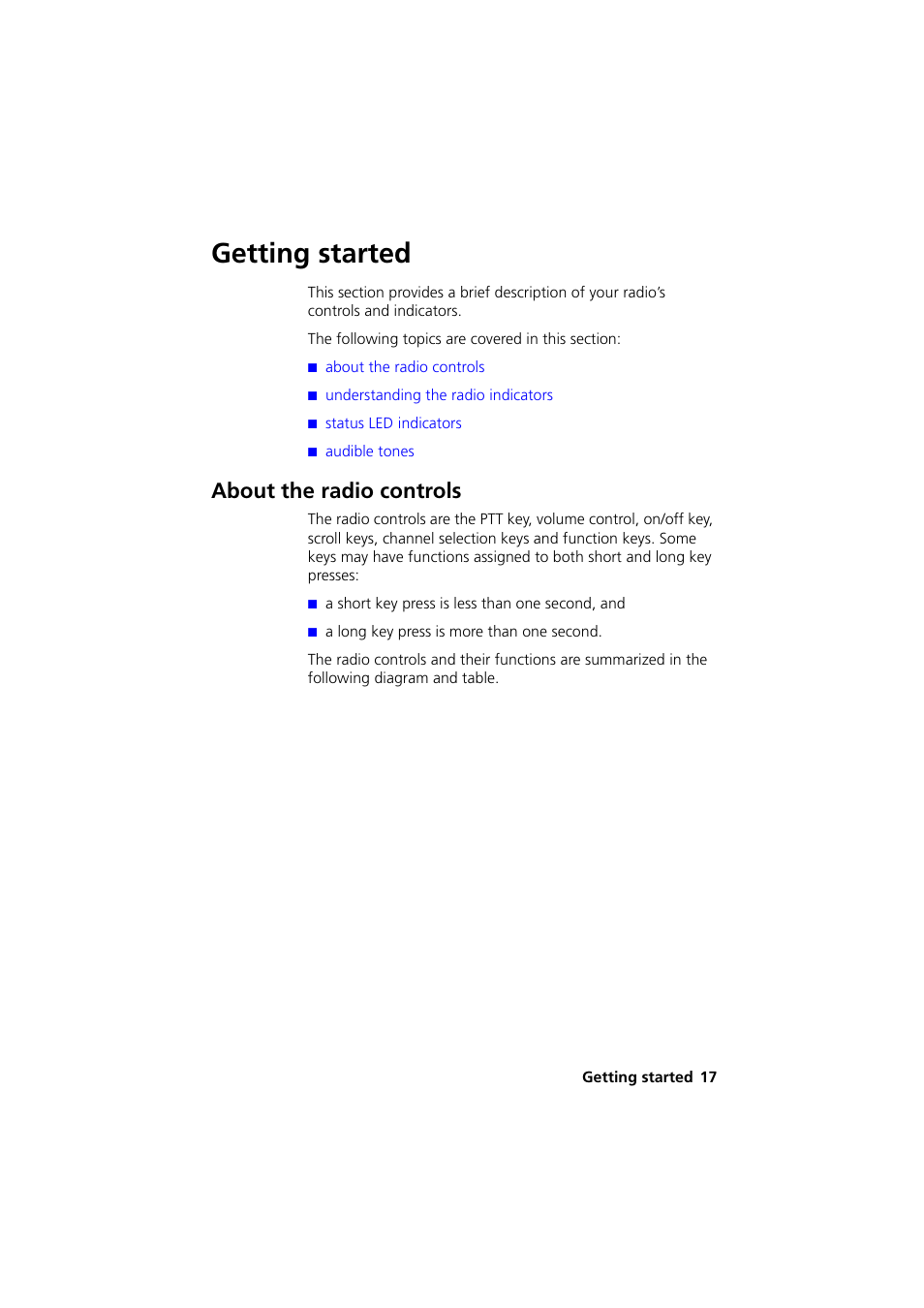 Getting started, About the radio controls | QTech Data Systems Tait TM8000 Radio User Manual | Page 17 / 44