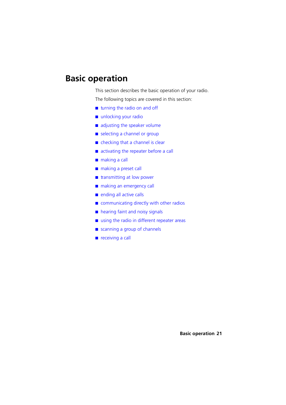 Basic operation | QTech Data Systems Tait TM8000 Radio User Manual | Page 21 / 44