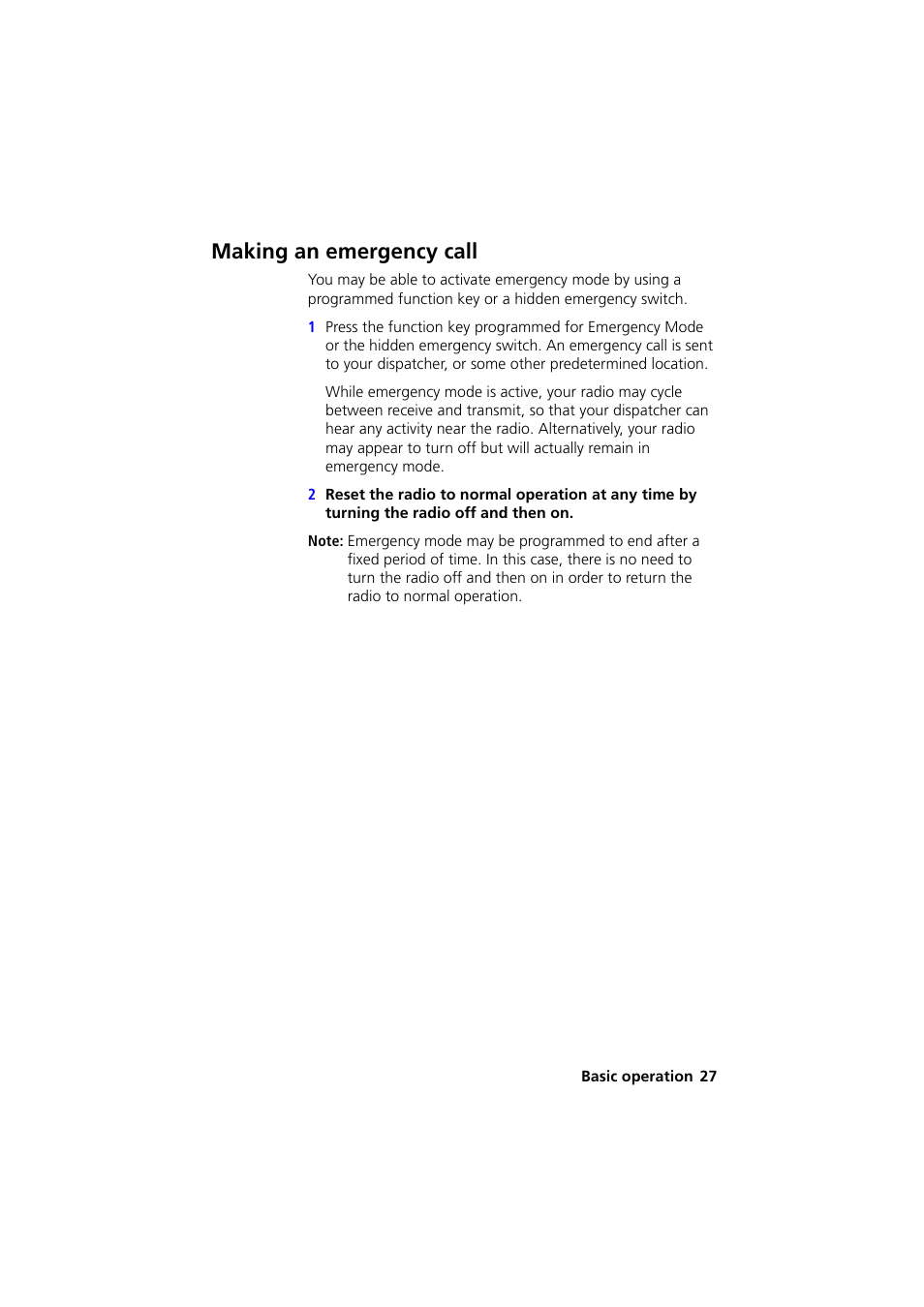 Making an emergency call | QTech Data Systems Tait TM8000 Radio User Manual | Page 27 / 44
