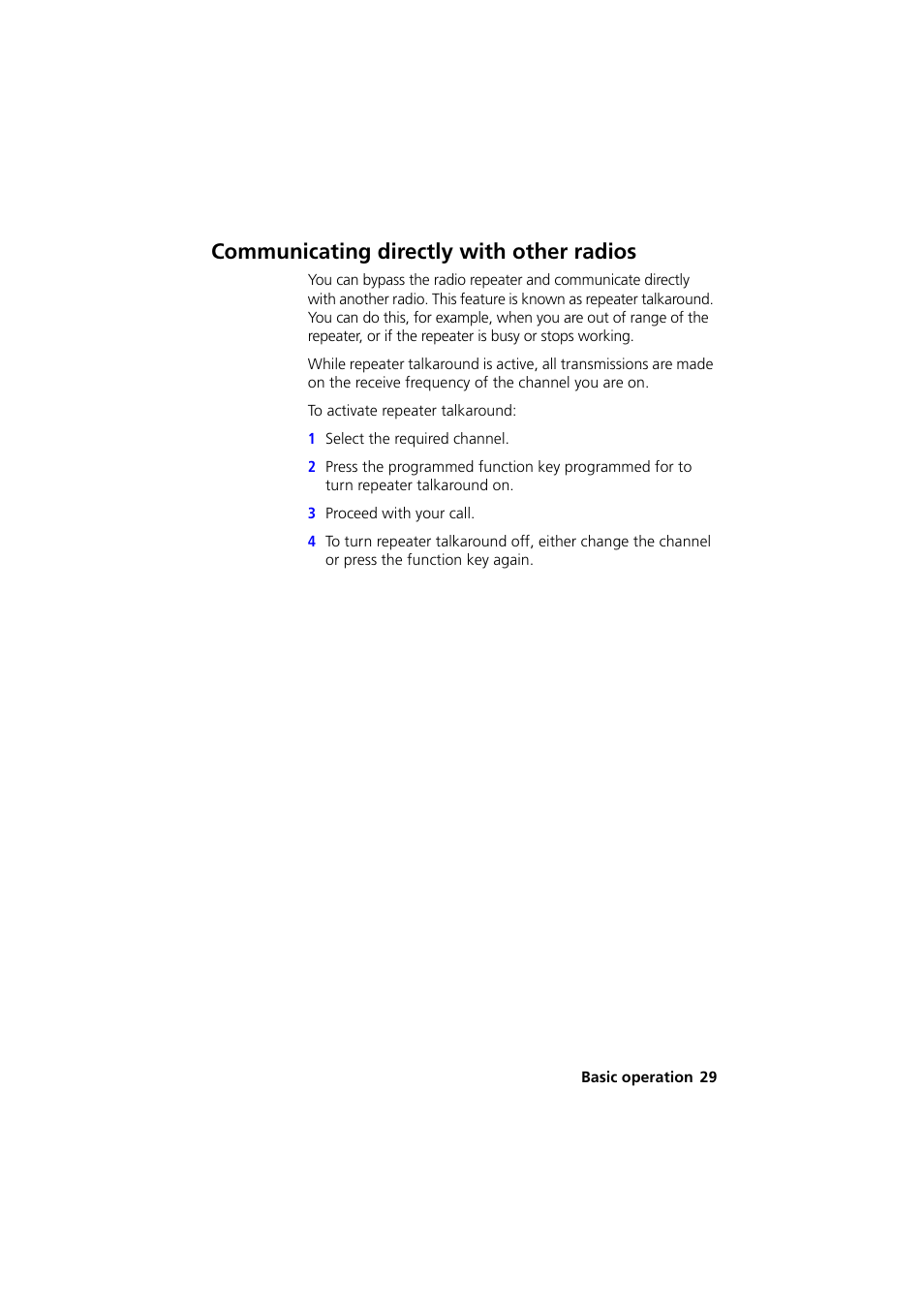 Communicating directly with other radios | QTech Data Systems Tait TM8000 Radio User Manual | Page 29 / 44