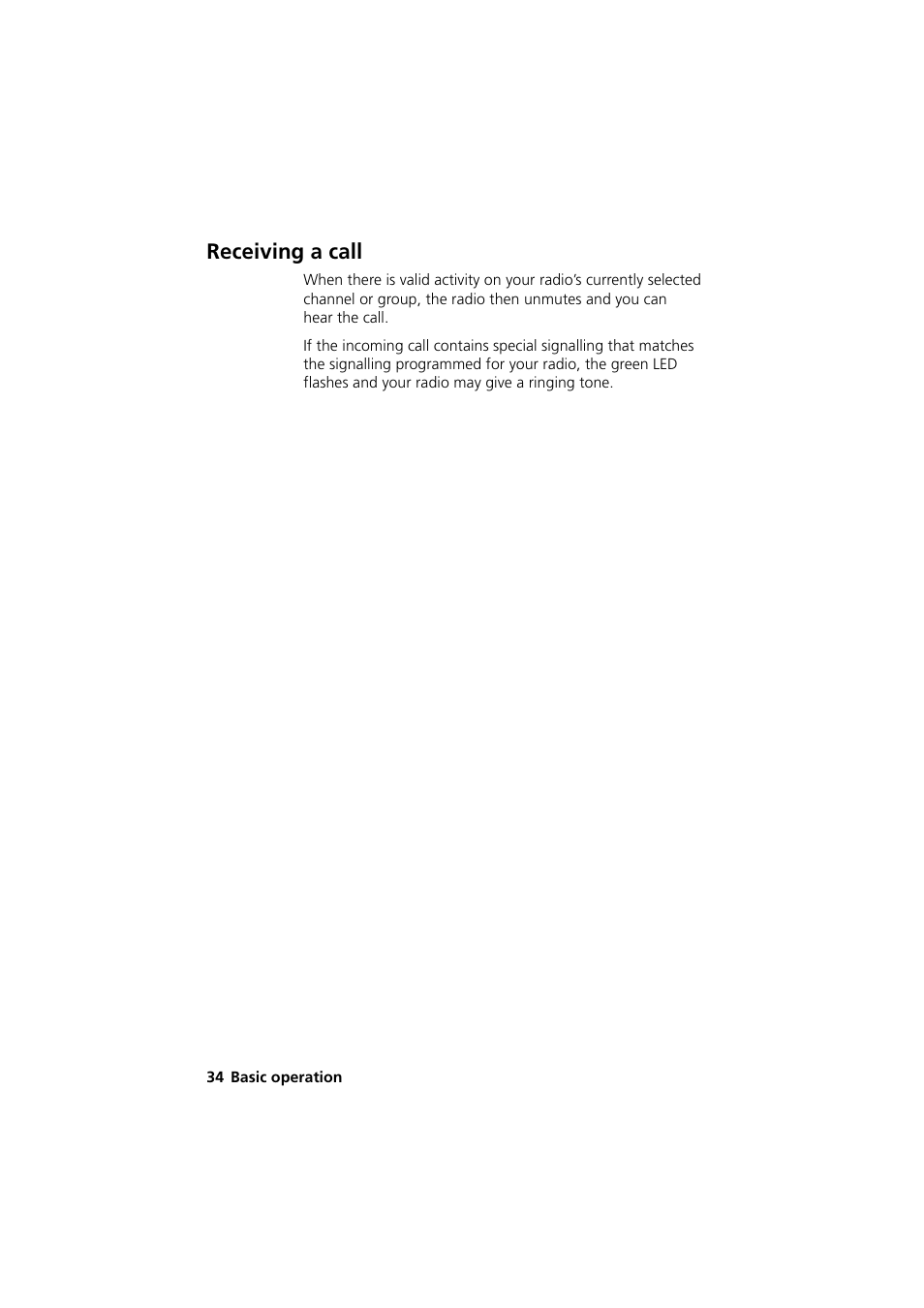 Receiving a call | QTech Data Systems Tait TM8000 Radio User Manual | Page 34 / 44