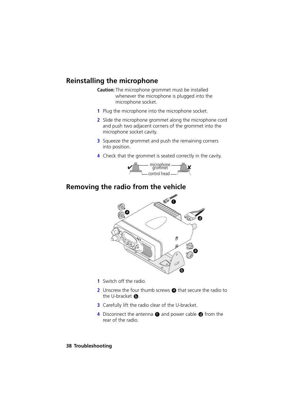 Reinstalling the microphone, Removing the radio from the vehicle | QTech Data Systems Tait TM8000 Radio User Manual | Page 38 / 44