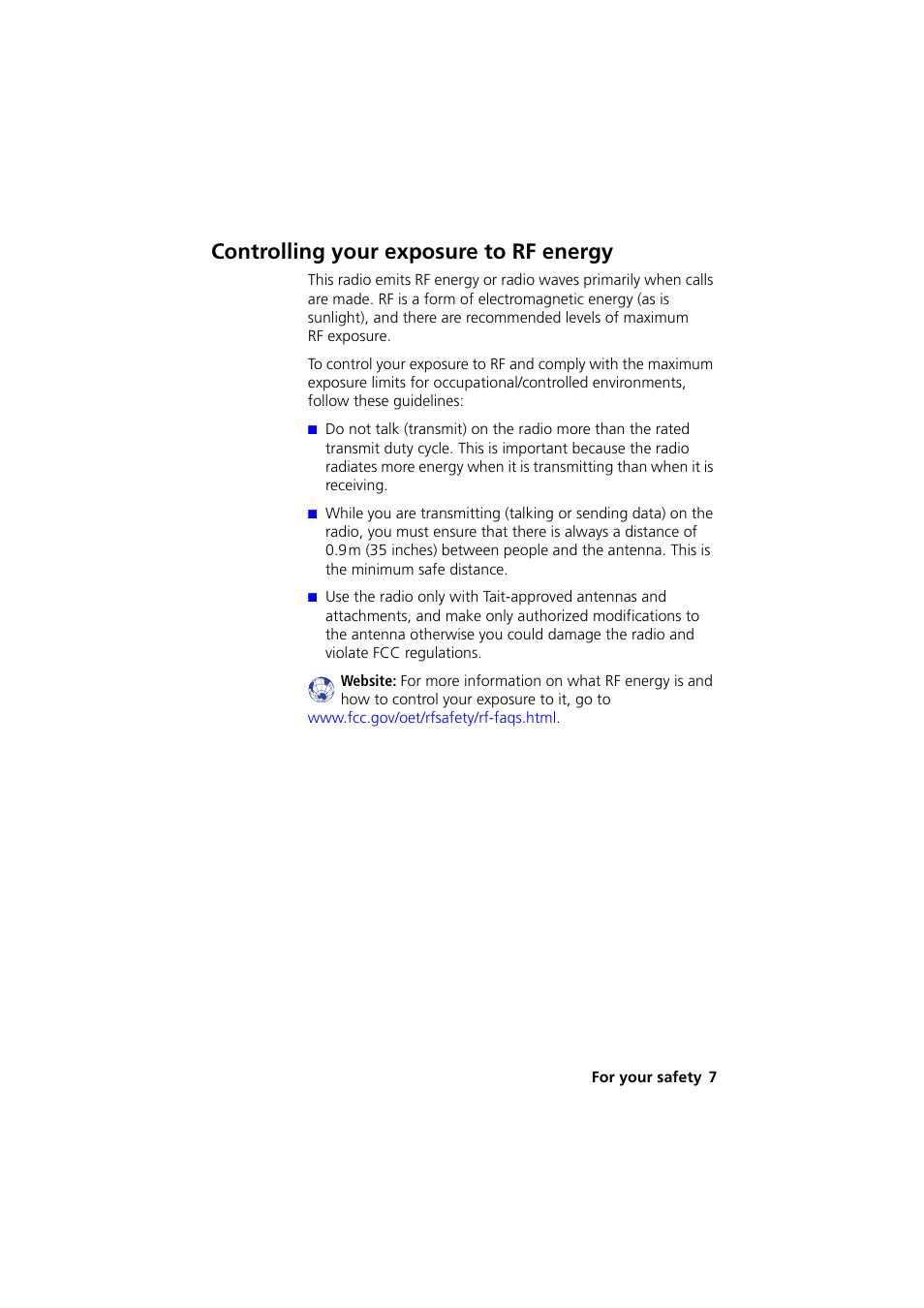 Controlling your exposure to rf energy | QTech Data Systems Tait TM8000 Radio User Manual | Page 7 / 44