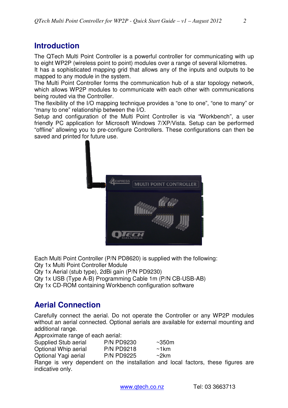 Introduction, Aerial connection | QTech Data Systems Multi Point Controller (MPC) System User Manual | Page 2 / 10