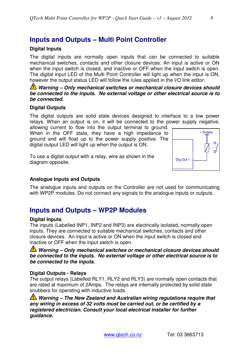 Inputs and outputs – multi point controller, Inputs and outputs – wp2p modules | QTech Data Systems Multi Point Controller (MPC) System User Manual | Page 8 / 10