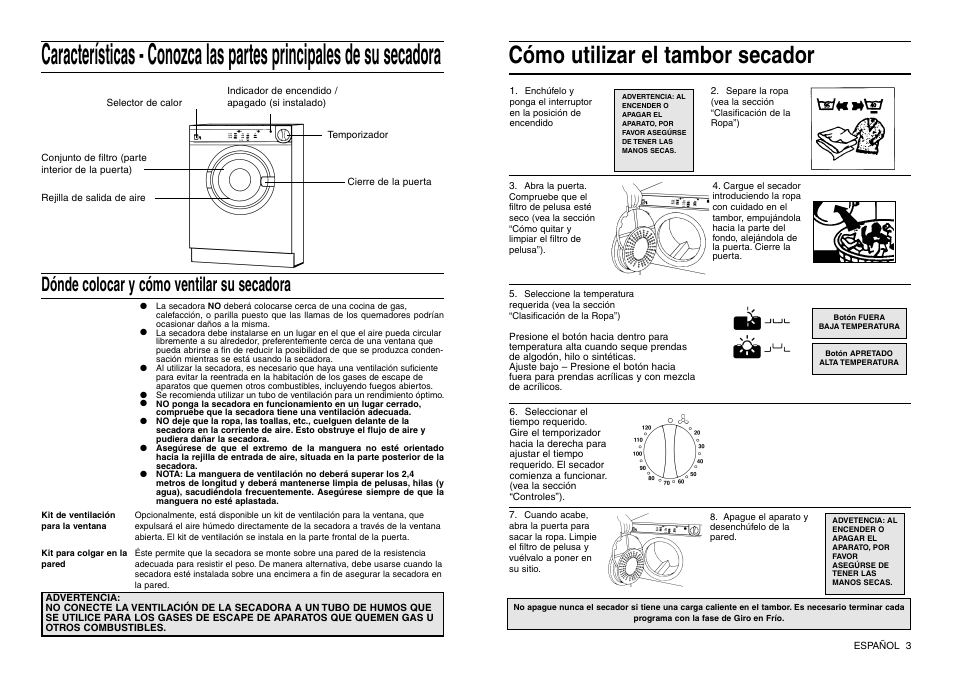 Cómo utilizar el tambor secador, Dónde colocar y cómo ventilar su secadora | Indesit IS 30 V User Manual | Page 19 / 40