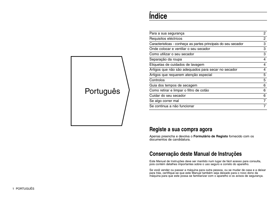 Português, Índice, Conservação deste manual de instruções | Registe a sua compra agora | Indesit IS 30 V User Manual | Page 24 / 40