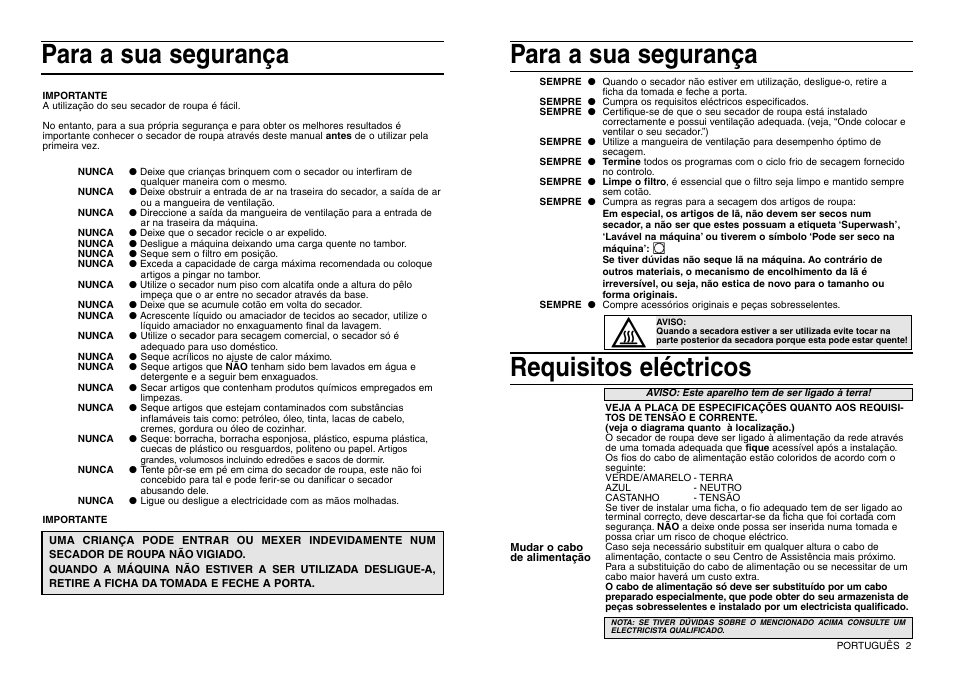 Para a sua segurança, Requisitos eléctricos | Indesit IS 30 V User Manual | Page 25 / 40