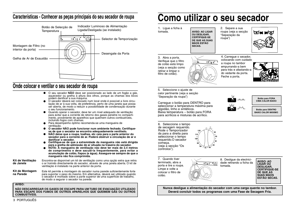 Como utilizar o seu secador, Onde colocar e ventilar o seu secador de roupa | Indesit IS 30 V User Manual | Page 26 / 40